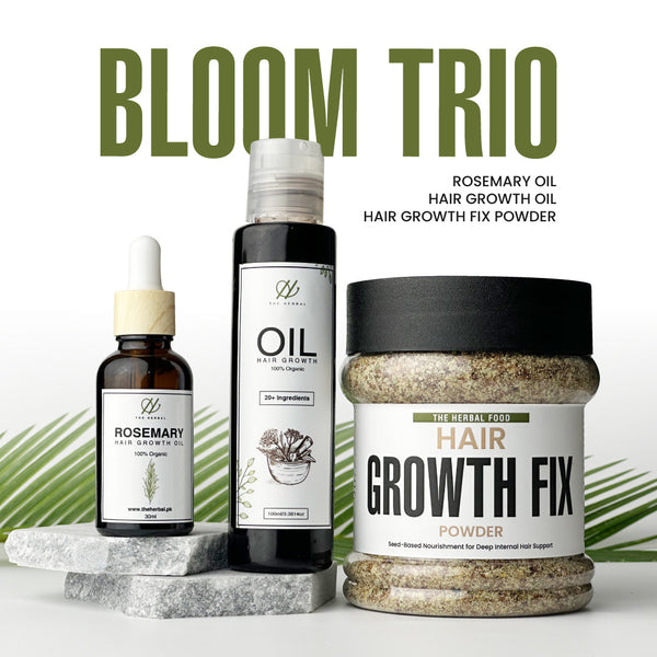 Bloom Trio (Hair Powder, Hair Growth Oil & Rosemary Oil)